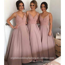 Vestidos de dama de honra de casamento Moda Mulheres Sexy V-neckline Puffy Long Blush Pink Vestidos de dama de honra MB2534